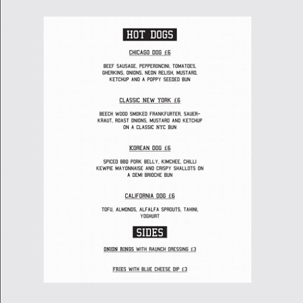 Superette - The Hot Dog - The menu
