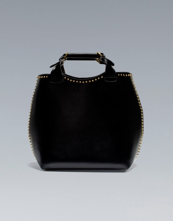 zara plaited shopper with studs black bag